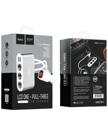  Разветвитель прикуривателя Hoco Z13 12/24В 3 гнезда/2USB + LCD серебристый