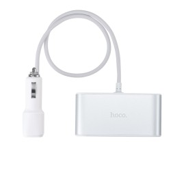 Разветвитель прикуривателя Hoco Z13 12/24В 3 гнезда/2USB + LCD серебристый