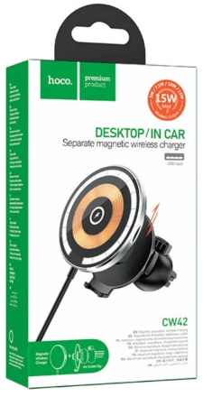  Держатель c беспроводной зарядкой в воздуховод Hoco CW42 (MagSafe) 15W магнитный черный