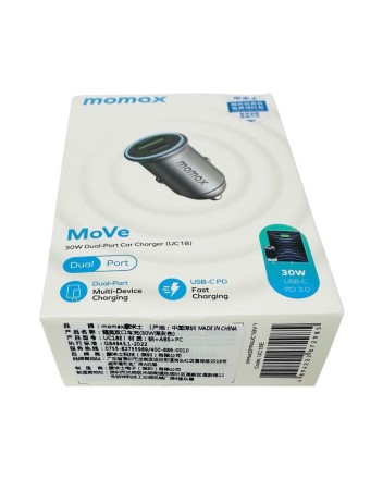  Автомобильное заряд. устр. Momax 30W 1USB/1USB-C серый