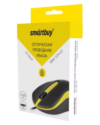  Мышь проводная Smartbuy ONE 329 USB/DPI 1200/3 кнопки/1.35м (SBM-329-KY) черно-желтая