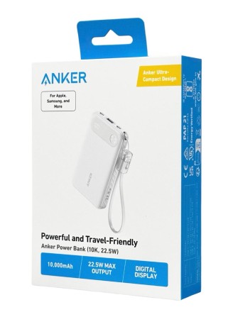  Powerbank Anker (A1257) 10000mAh 22.5W/20W 1USB/2C с проводом Type-C белый