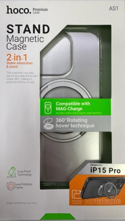  Накладка для i-Phone 15 Pro Hoco Stand Magnetic силикон прозрачный с кольцом 360°