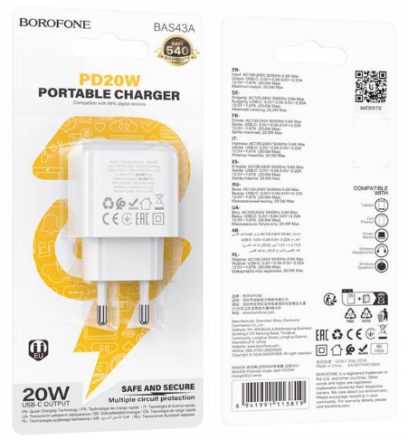  Сетевое зар. устр. Borofone BAS43A 1C 20W белое