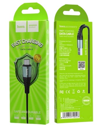  Usb Кабель-зарядка Micro Hoco X38 Cool 2.4A 1м в тканевой оплётке чёрный
