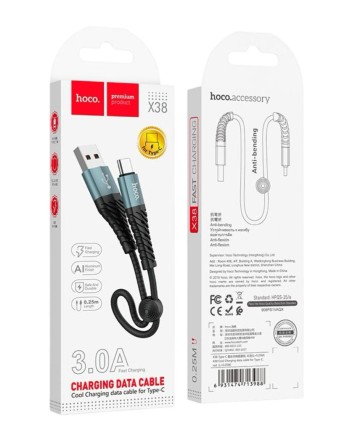  Usb Кабель-зарядка Type-C Hoco X38 3A Cool charging 25см в нейлоновой оплетке черный