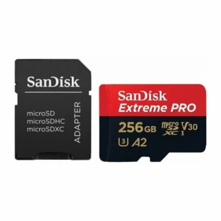  micro SDXC карта памяти SanDisk 256GB Cl10 Extreme Pro A2 V30 UHS-I U3 (200 Mb/s) + SD адаптер