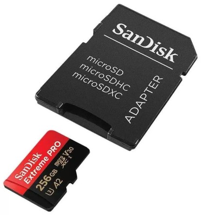  micro SDXC карта памяти SanDisk 256GB Cl10 Extreme Pro A2 V30 UHS-I U3 (200 Mb/s) + SD адаптер