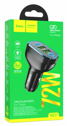  Автомобильное заряд. устр. Hoco NZ11 2USB/2C PD QC3.0 72W черное