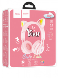 Стереонаушники полноразмерные Hoco W39 детские c ушками розовые