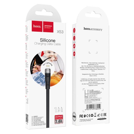  Usb Кабель-зарядка Lightning Hoco X53 Angel 2.4A 1м плоский силиконовый чёрный