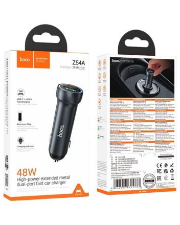  Автомобильное заряд. устр. Hoco Z54A 1USB/1C 18W/30W серый
