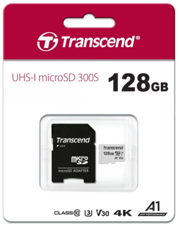  micro SDHC карта памяти Transcend 300S 128GB Class 10 UHS-I 100MB/s с адаптером
