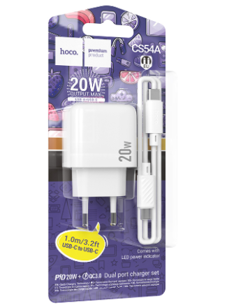  Сетевое зар. устр. Hoco CS54A с шнуром Type-C на Type-C 1USB/1C 30W белое