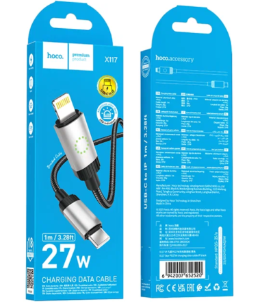  Usb Кабель-зарядка Type-C на Lightning Hoco X117 27W 1м силиконовый черный