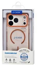 Накладка для i-Phone 17 Pro Max J-Case Magsafe силикон прозрачный оранжевавя рамка (закрытая камера)
