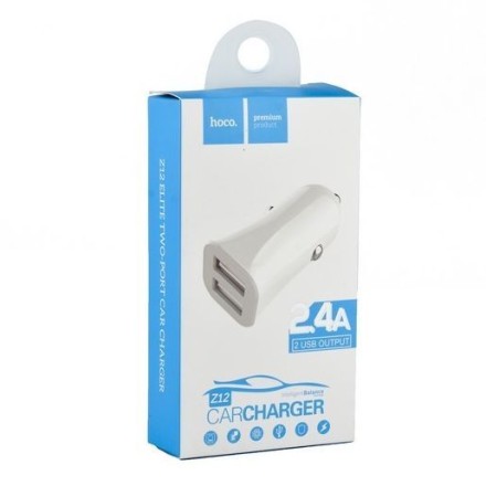  Автомобильное заряд. устр. Hoco Z12 2USB 2.4А, белое