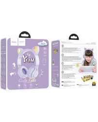 Стереонаушники полноразмерные Hoco W39 детские c ушками фиолетовые