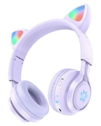  Стереонаушники полноразмерные Hoco W39 детские c ушками фиолетовые
