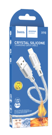  Usb Кабель-зарядка Lightning HOCO X98 Crystal ice 2.4A 1м силиконовый серебристый