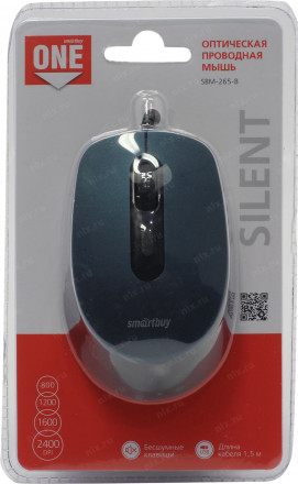 Мышь проводная беззвучная Smartbuy ONE 265 USB/DPI 800-1200-1600-2400/4 кнопки/1.5м синяя (SBM-265-B