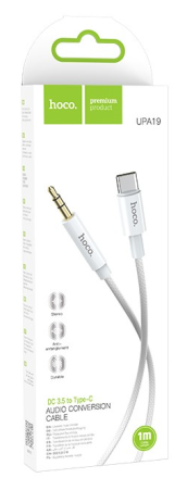  Кабель-переходник Hoco UPA19 Type-C (папа) на AUX 3.5мм (папа) 1м белый