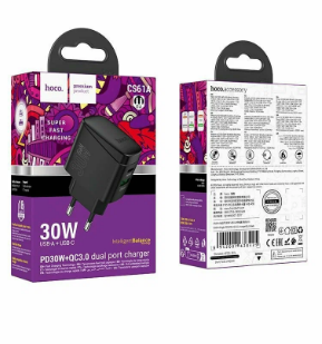  Сетевое зар. устр. Hoco CS61A 1USB/1C 30W черное