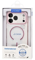 Накладка для i-Phone 17 Pro Max J-Case Magsafe силикон прозрачный розовая рамка (закрытая камера)