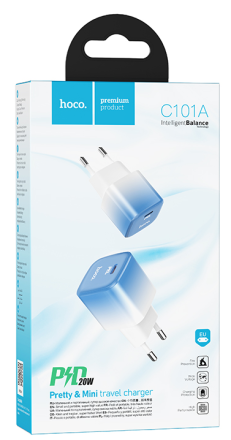  Сетевое зар. устр. Hoco C101A 1С PD3.0/QC3.0 20W ледяной синий