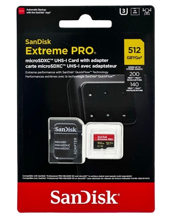  micro SDXC карта памяти SanDisk 512GB Cl10 Extreme Pro A2 V30 UHS-I U3 (200 Mb/s) + SD адаптер
