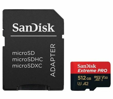  micro SDXC карта памяти SanDisk 512GB Cl10 Extreme Pro A2 V30 UHS-I U3 (200 Mb/s) + SD адаптер
