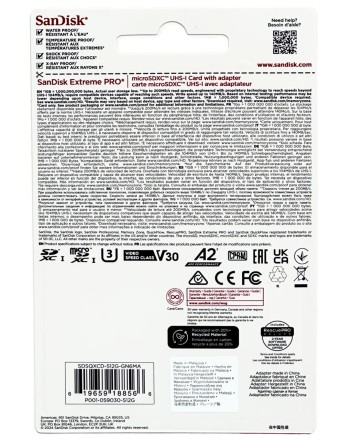  micro SDXC карта памяти SanDisk 512GB Cl10 Extreme Pro A2 V30 UHS-I U3 (200 Mb/s) + SD адаптер