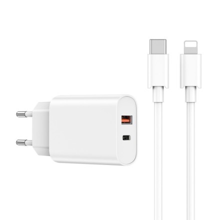  Сетевое зар. устр. WIWU Wi-U002 c шнуром Type-C на Lightning 1USB/1C 20W белое