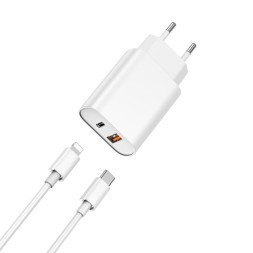 Сетевое зар. устр. WIWU Wi-U002 c шнуром Type-C на Lightning 1USB/1C 20W белое