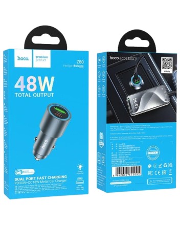  Автомобильное заряд. устр. Hoco Z60 1USB/1C 48W серый