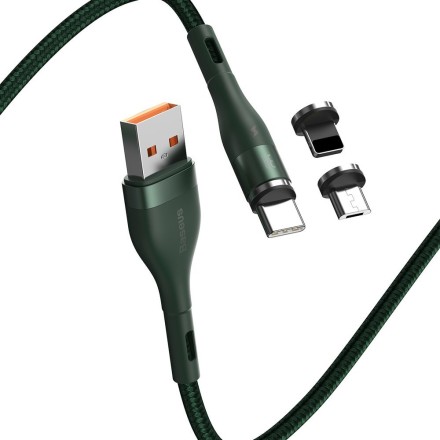  Usb Кабель-зарядка Micro+Lightning+Type-C Baseus Zinc Magnetic 1м 3A CA1T3-A06 зелёный