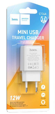  Сетевое зар. устр. Hoco C134A 1USB 12W белое
