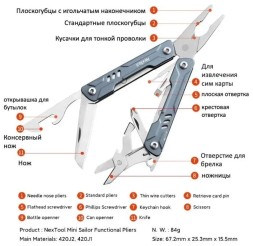 Мультитул NexTool Mini Sailor Functional Pliers 11-in-1 NE20135A серый