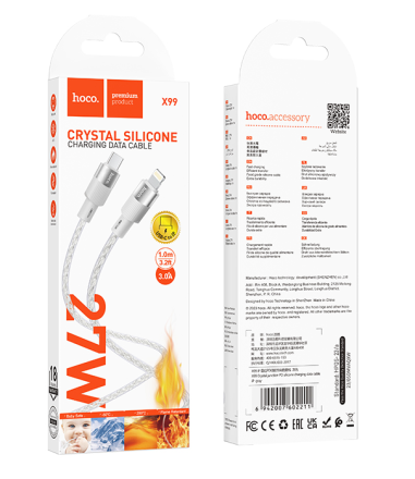  Usb Кабель-зарядка Type-C на Lightning HOCO X99 Crystal icе 3A 27W 1м силиконовый серебристый