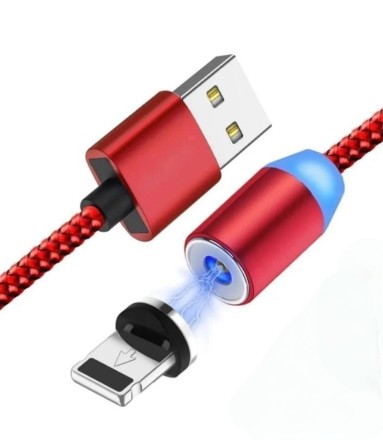  Usb Кабель-зарядка магнитный Lightning M3 2A 1м в тканевой оплетке красный