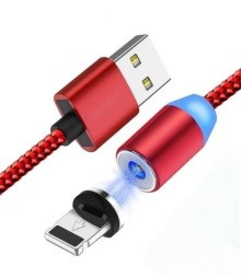 Usb Кабель-зарядка магнитный Lightning M3 2A 1м в тканевой оплетке красный