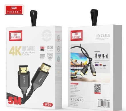  Кабель HDMI - HDMI v1.4 Earldom ET-W26 4K 5м черный