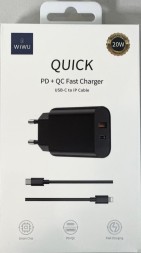 Сетевое зар. устр. WIWU Wi-U002 c шнуром Type-C на Lightning 1USB/1C 20W черное