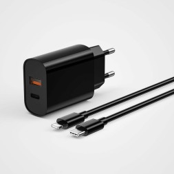 Сетевое зар. устр. WIWU Wi-U002 c шнуром Type-C на Lightning 1USB/1C 20W черное