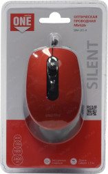 Мышь проводная беззвучная Smartbuy ONE 265 USB/DPI 800-1200-1600-2400/4 кнопки/1.5м красная 