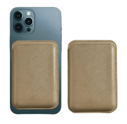 Кожаный чехол-бумажник для карт и визиток MagSafe Leather Wallet для Apple iPhone золотой