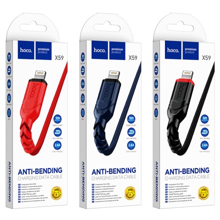  Usb Кабель-зарядка Lightning Hoco X59 Victory 1м в тканевой оплётке красный