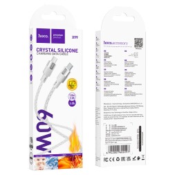 Usb Кабель-зарядка Type-C на Type-C Hoco X99 Crystal junction 3A 60W 1м силиконовый серебристый