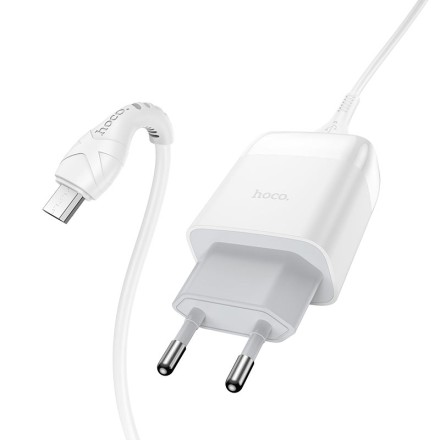  Сетевое зар. устр. Hoco C72Q QC3.0 1USB с шнуром Micro, белое