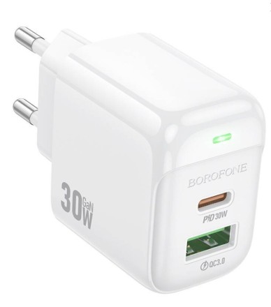  Сетевое зар. устр. Borofone BAS45A 1USB/1C 30W QC3.0 белое